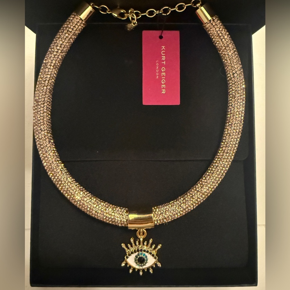 Kurt Geiger Gold Crystal Collar with Evil Eye Pendant
